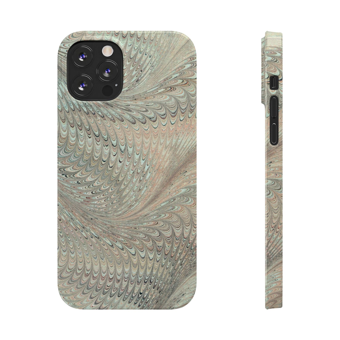 Marbled VIntage Design, Italian Feather Phone Case, Green Hues, Mint, Beige, Neutrals, Slim Phone Cases, IPHONE16 and all sizes