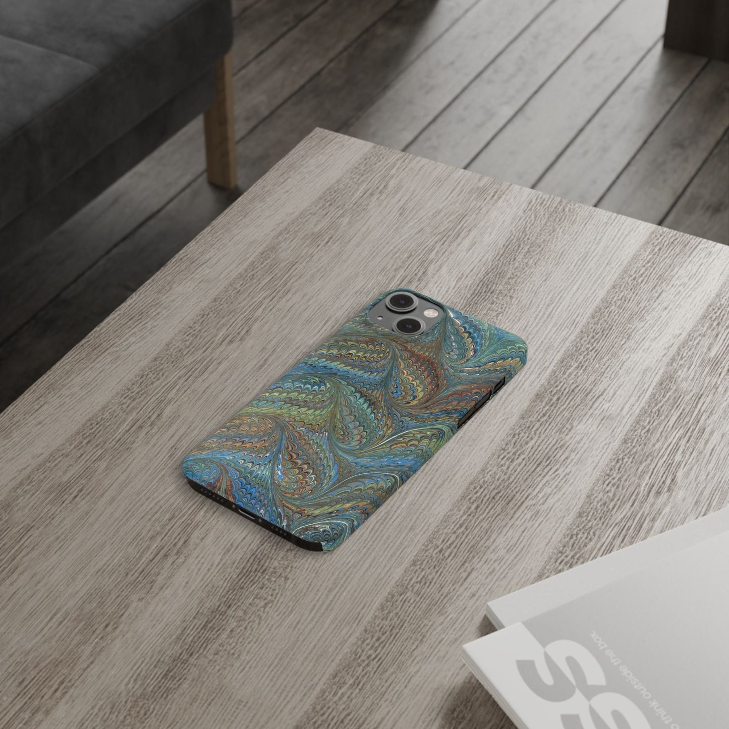 Blue and Green Italian Marbled Swirl Design, Italy Feather Phone Case, Multi-Color, Slim Phone Cases, Case-Mate IPHONE16 and all sizes