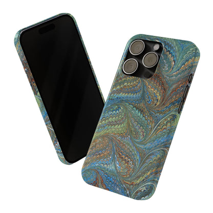 Blue and Green Italian Marbled Swirl Design, Italy Feather Phone Case, Multi-Color, Slim Phone Cases, Case-Mate IPHONE16 and all sizes
