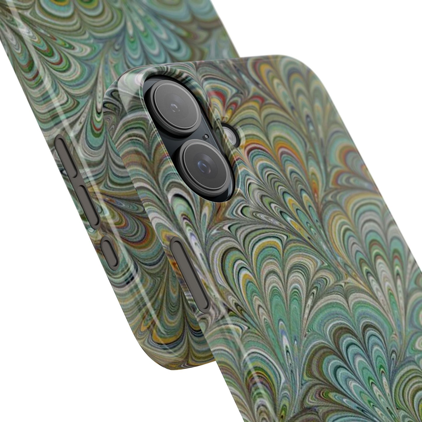 Deep Green Peacock Italian Marbled Design, Italy Feather Phone Case, Multi-Color, Slim Phone Cases, Case-Mate IPHONE16 and all sizes