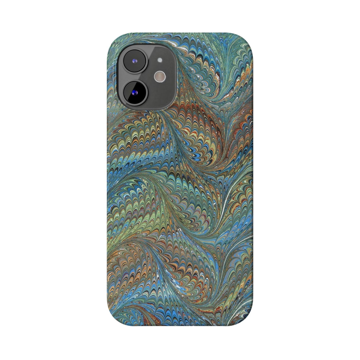 Blue and Green Italian Marbled Swirl Design, Italy Feather Phone Case, Multi-Color, Slim Phone Cases, Case-Mate IPHONE16 and all sizes